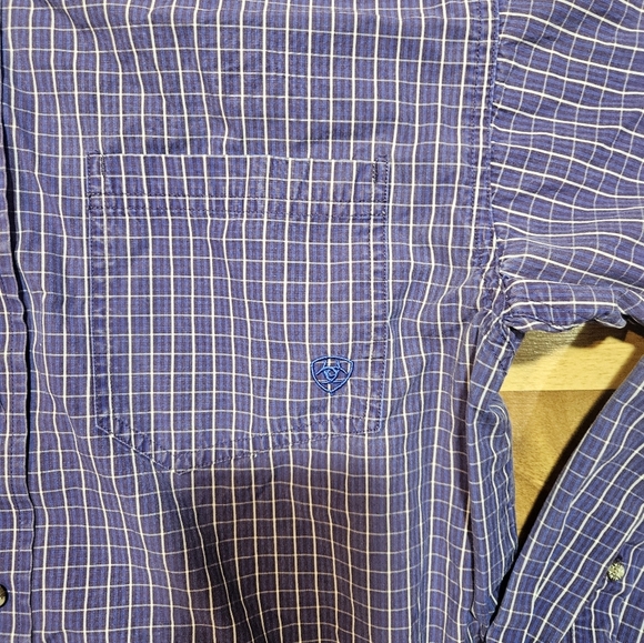 Ariat Pro Series Shirt Men’s Medium Blue Plaid Long Sleeve Button Down - Picture 3 of 11